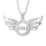 Sterling Silver Heart Love Angel Wing Mothers Day Diamond Pendant Necklace (GH, SI3-I1, 0.25 carat)