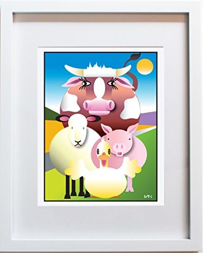 Farmyard Quartet original framed nursery decor. 11x14inch white frame with mat. Hand signed by the artist. Also available in 8x10inch frame.