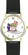 This Little Piggy - Stayed Home - from Mother Goose by Artist: Sylvia Long - WATCHBUDDY&reg; DELUXE TWO-TONE THEME WATCH - Arabic Numbers - Black Leather Strap-Size-Large ( Men's Size or Jumbo Women's Size )