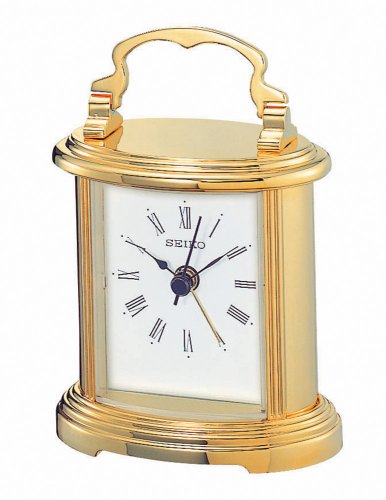 Seiko Desk and Table Alarm Carriage Clock Gold-Tone Metal Case