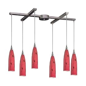 Elk 501-6FR 6-Light Pendant In Satin Nickel And Fire Red Glass