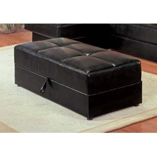 Storage Ottoman with Button Tufted Design in Black Vinyl