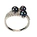 Sincerity Cross Black Cultured Pearl Cubic Zirconia Platinum Overlay Sterling Silver Ring