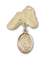 14K Gold Baby Badge with St. Alexandra Charm and Baby Boots Pin