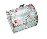 Glass Jewelry Trinket Box w/Arched Lid with Metal Pink Plumeria
