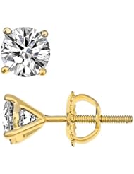 0.70 Carat F-SI Natural Diamond 4-Prong Martini Set Stud Earrings 14k Yellow Gold
