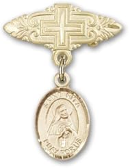 14K Gold Baby Badge with St. Rita of Cascia Charm and Badge Pin with Cross