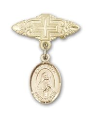 Gold Filled Baby Badge with St. Rita of Cascia Charm and Badge Pin with Cross
