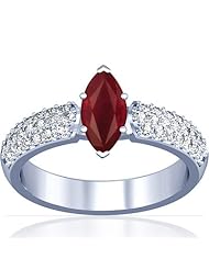 18K White Gold Marquise Cut Ruby Ring With Sidestones