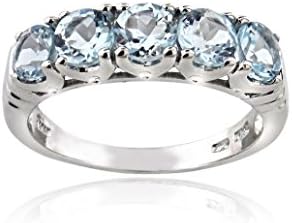 Sterling Silver 5-stone Gemstone Blue Topaz Eternity Ring (7)