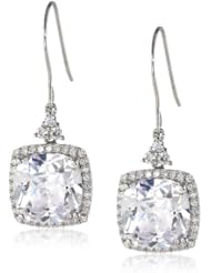 Sterling Silver Cubic Zirconia Cushion Cut Dangle Earrings
