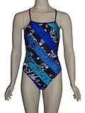 Speedo Women's Race Xtra Life Lycra Skull Stripe Overall Print Criss Cross Back with Piping One Piece Swimsuit, Blue, 26