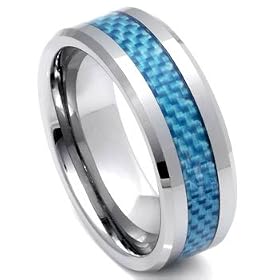 Tungsten Carbide Blue Carbon Fiber Wedding Band Ring Size 6-14