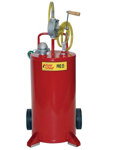 JohnDow Fuel Chief JDI-25GC 25-Gallon Steel Gas Caddy With Two-Way Rotary Pump and 8-Foot Hose