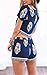 Eshion Vintage Style Women 2 Pcs Leaf Pattern Bohemian Crop Tops+Shorts Set (Small, Navy Blue)