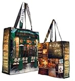 ショッピングバッグ オシャレなパリレトロ柄(レトロカフェバー)小