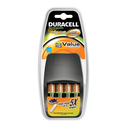 Duracell Value Charger With 4AA Pre Charged Rechargeable Nimh Batteries, CEF14DX4N