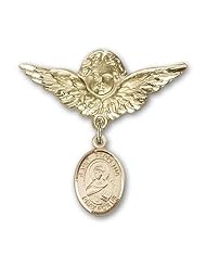 Gold Filled Baby Badge with St. Perpetua Charm and Angel with Wings Badge Pin
