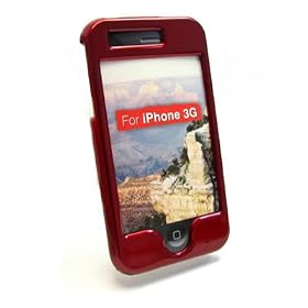 APPLE IPHONE 3G 8 GB 16GB RED Solid Hard Plastic Snap-On Protective Faceplate Carrying Case ...Plus FREE Neck Strap / Lanyard!!!