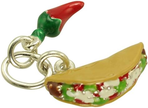Stuffed Taco with Hot Pepper Movable 925 Sterling Silver and Enamel Traditional Charm or Pendant