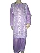 Girls Wear - Ethnic White Embroidered Lavender Blue Cotton Kids Wear Salwar Kameez Dupatta