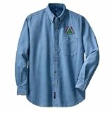 Custom embroidered Small Merry Christmas tree design denim shirt