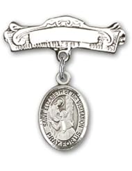 Sterling Silver Baby Badge with St. Elizabeth of the Visitation Charm and Arched Polished Badge Pin