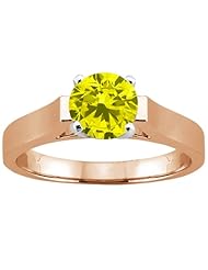 1.10 Ct Round Canary SI1/SI2 Diamond 18K Rose Gold Ring