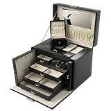 Large sized black leather jewelry case by Wolf Designs
