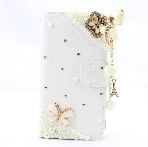piaopiao fashion 3d bling leather wallet card flip Case Cover Skin For HTC Desire 816 (butterfly chain)