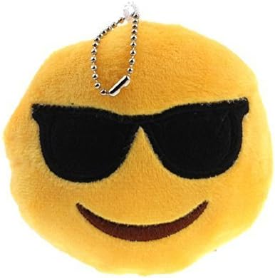 Mwfshop Kawaii Emoji Yellow Round Cushion Stuffed Plush Key Chain Toy Bag Keychain Cool