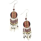 Native American Style Dangling Earrings in Brown and Black - 2.5