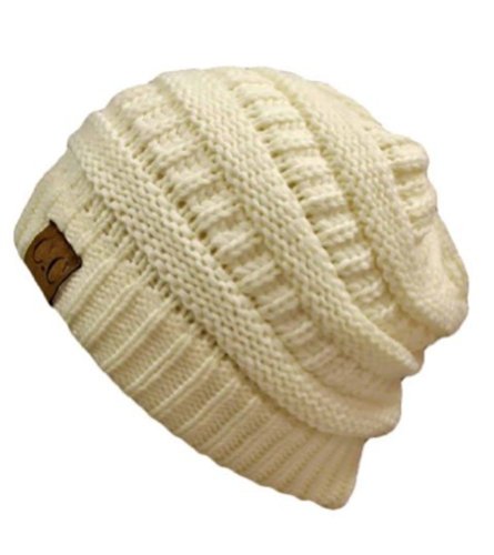 Winter White Ivory Thick Slouchy Knit Oversized Beanie Cap Hat
