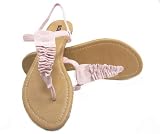 Baby Pink! Shiny Ruffle Thong Flat Sandal Women's