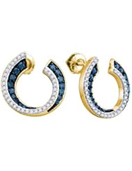Real Diamond Earrings 0.75CTW BLUE DIAMOND LADIES FASHION EARRING Yellow-gold 10K