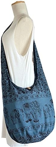 Stripes Elephants Cool Blue Grey Purse Bohemian Style Hippie Hobo Sling Cross body