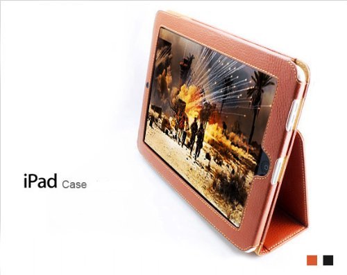 For Apple iPad 3G Yoobao Brown Genuine Leather Book Case With Kickstand