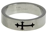 316L stainless steel ring with laser cut cross design - Width: 6mm (Sizes 6-12)