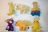 Neopet Plushies 2004 Mcdonald - One Starry Paintbrush, Yellow Grundo One Yellow, Techo One Yellow, Moehog One Purple, and Uni One Yellow, One Orange
