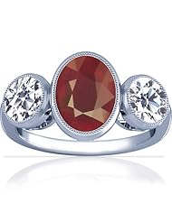 14K White Gold Oval Cut Ruby Three Stone Ring