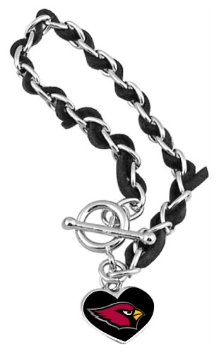 NFL Arizona Cardinals Chain and Leather Strap Bracelet with Team Logo Charm