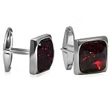 Mens Sterling Silver Cherry Amber Square Medium Cuff Links