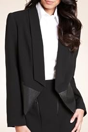 Shawl Collar Open Front Mix Fabric Jacket [T59-2801J-S]