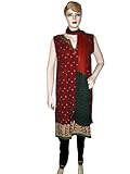 Womens Indian Dress Falu Red Cotton Kameez with Black Salwar Churidar with Dupatta S
