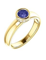 14K Yellow Gold 5.00mm Round Cut Tanzanite and Diamond Ring -- LIFETIME WARRANTY