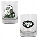 NFL New York Jets Two Piece Rocks Glass Set - Primary & Helmet Logo