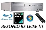 HTPCAmdBluray-808 xp  	AMD Athlon X4 640 4x 3,0GHz  	4GB DDR3 (2x 2GB)  	Mainboard mit AMD-880G-Chipsatz (1x PS/2, 1x VGA, 1x DVI-D Port, 1x HDMI Port, 1x Optical SPDIF, 5x USB2.0, 1x eSATAII, 1x USB3.0, 1x RJ-45 LAN, 5x HD Audio)  	500GB Sata2  	Bluray-Combo (BR-Lesen/DVD-Brennen)  	Slim-HTPC-Gehäuse in Silber aus gebürstetem Aluminium mit Front-USB/Audio/Multimediatasten und Fernbedienung (34.30 cm x 42.00 cm x 10.30 cm) DER SUPERLEISE BLURAY-WOHNZIMMER-PC MIT WINDOWS XP PROFESSIONAL SP3