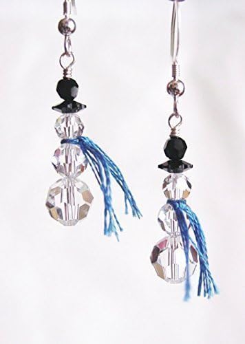 Snowman Crystal Sterling Silver Earrings with Swarovski Crystals and Medium Blue Embroidery Floss Scarf