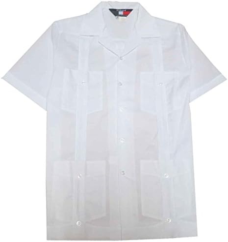 D'Accord Short Sleeve Plain Front Guayabera Shirt, White, Large