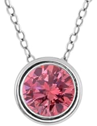 0.90 Ct Round Pink Diamond 925 Sterling Silver Pendant With Chain